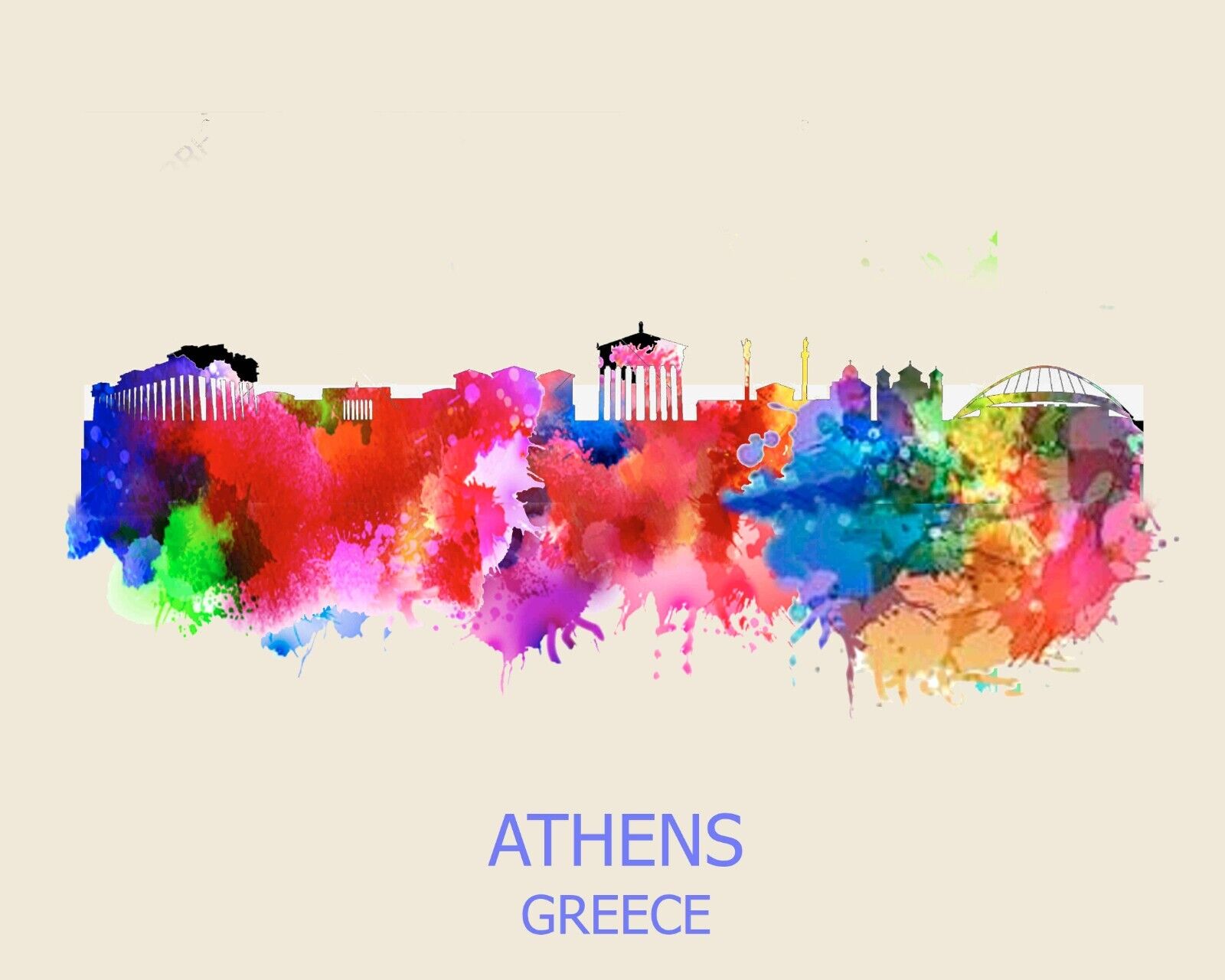Athens Greece Skyline Cityscape Standard Mouse Pad Watercolor Art Painting