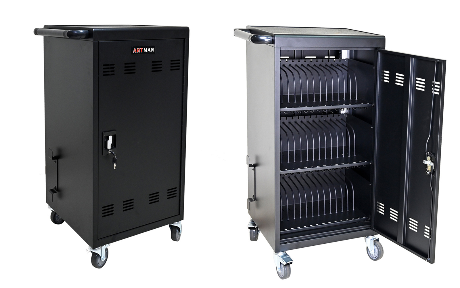 45 Device Mobile Charging Cart & Cabinet with Lock for Tablets Laptops Computers