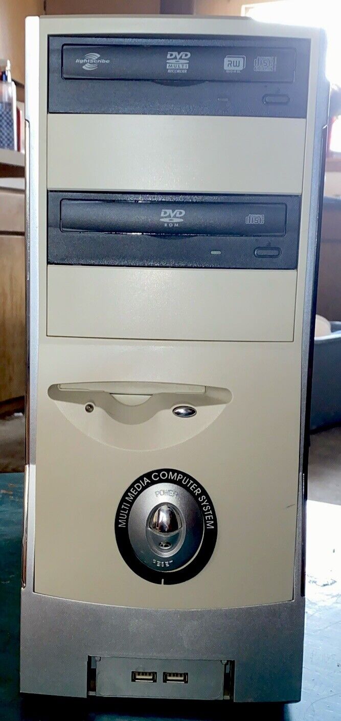 Vintage Retro White Desktop Computer PC 40gb HD CD/DVD w Floppy Drive - As Is