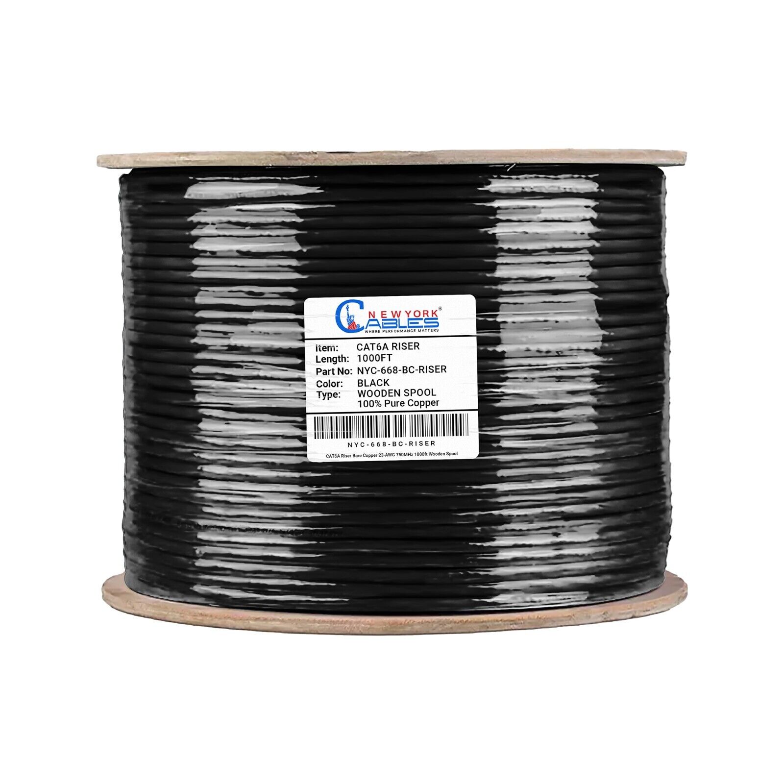 CAT6A Riser 1000ft Solid Bare Copper UTP 10GB Bandwidth Ethernet Cable 750Mhz