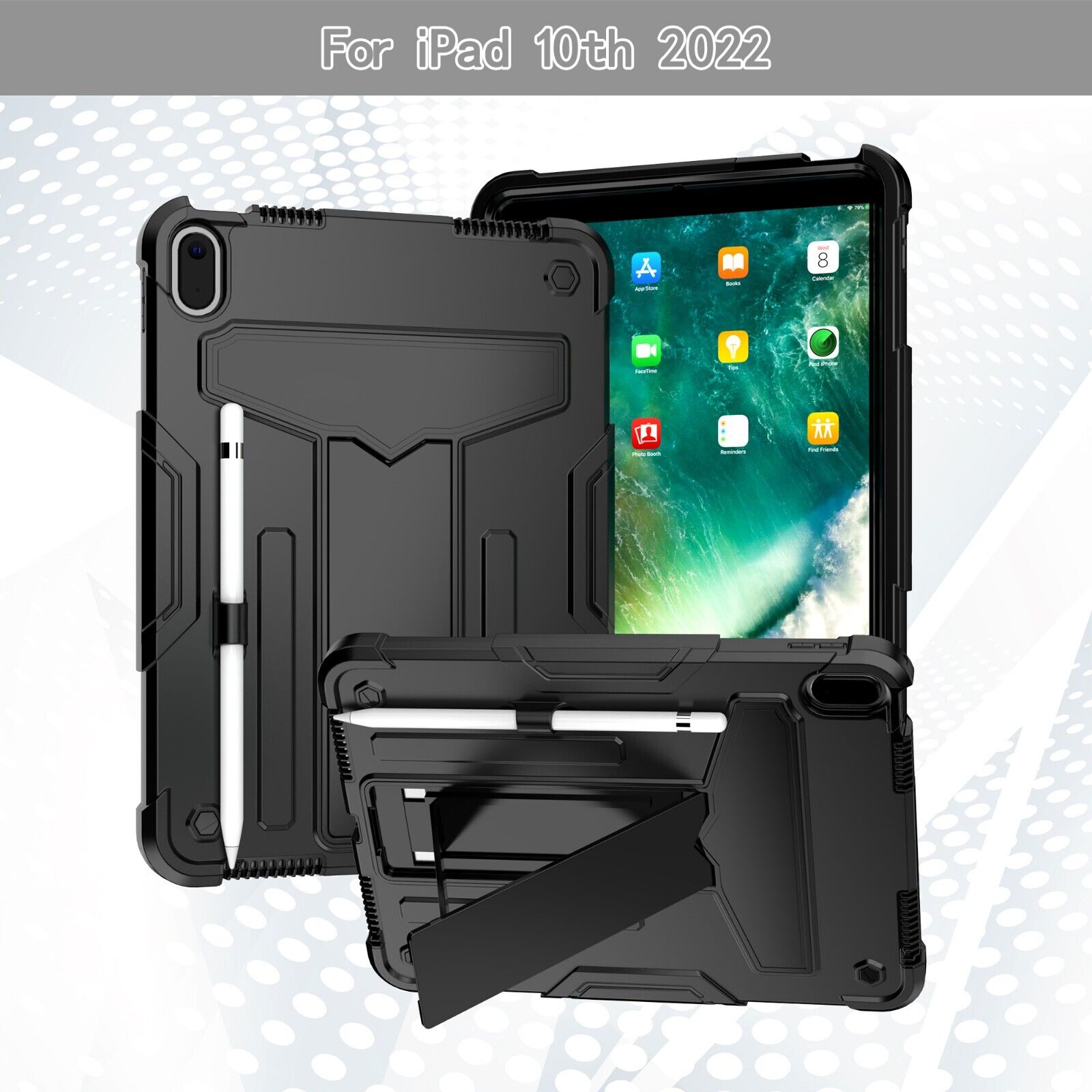 For iPad 10th Generation 10.9'' 2022 Case Shockproof Kickstand/Screen Protector