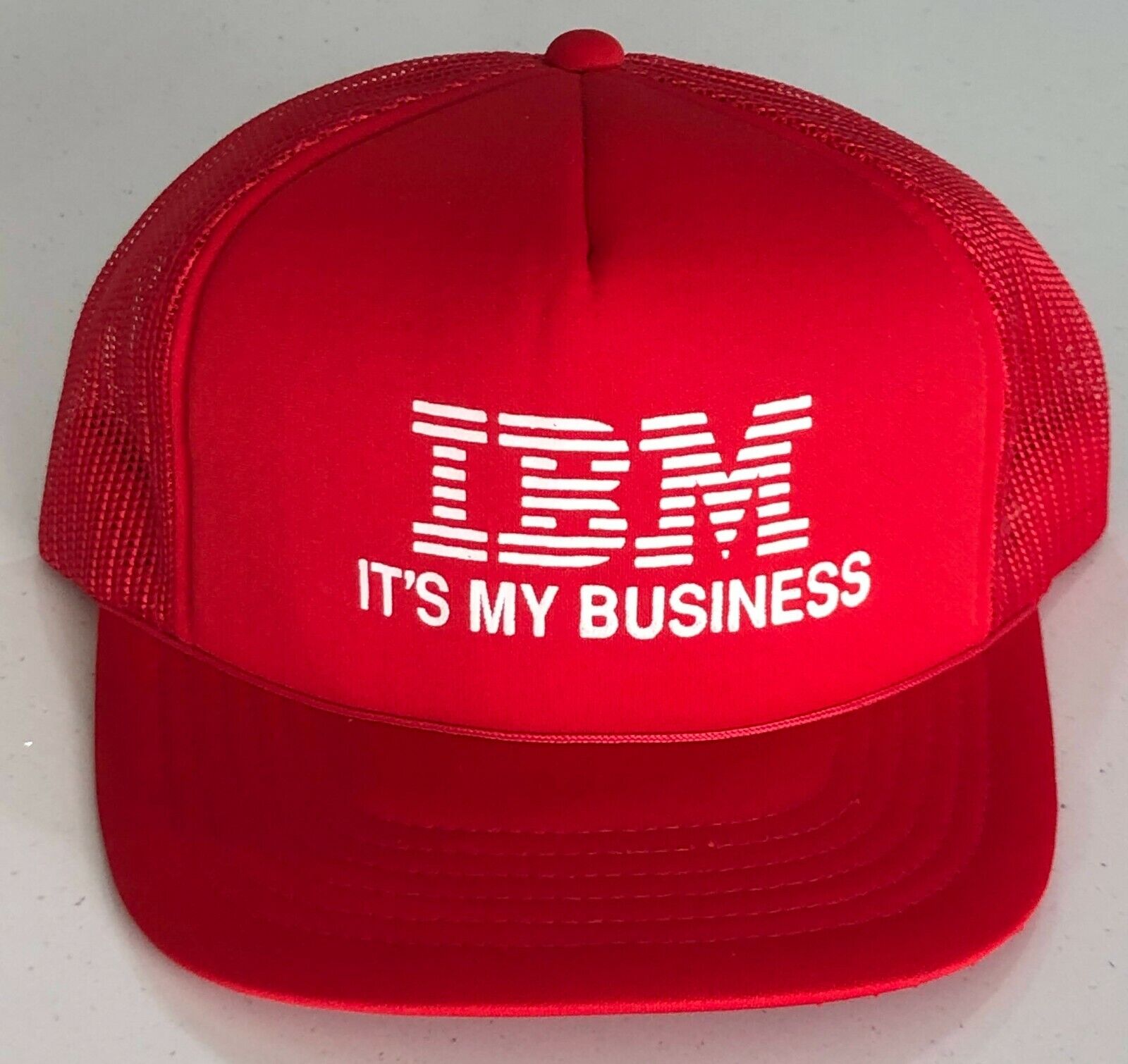 IBM Technology Company Hat 1980\'s Vtg Red Puffy SnapBack It\'s My Business Unworn