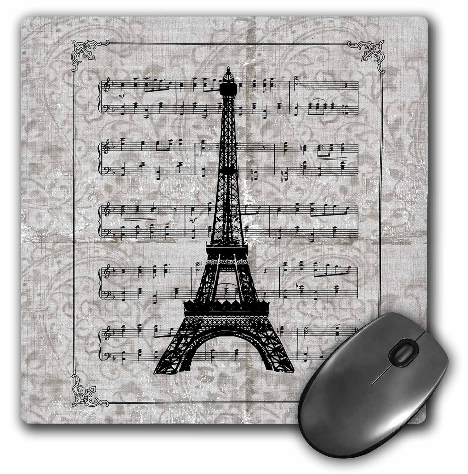 3dRose Vintage Song Sheet with Eiffel Tower French Art- Paris MousePad