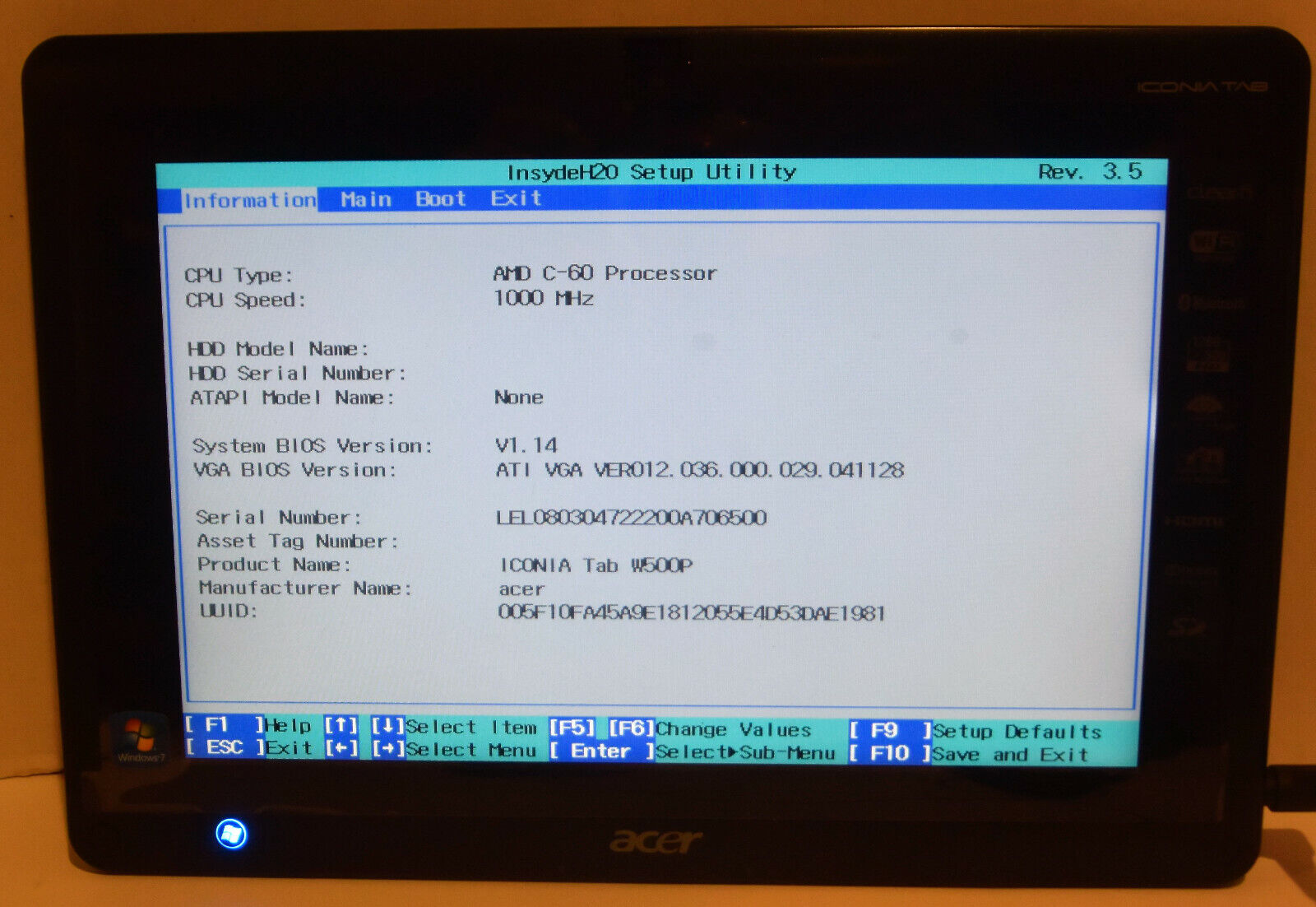 Acer Iconia W500P-BZ841 - Wi-Fi, 10.1in - NO SSD  - Black - WORKS AS IS - READ