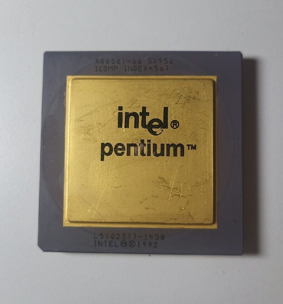 Vintage 1992 Intel Pentium 60 MHz CPU P60 A80501-60 SX948 Gold Top Processor 