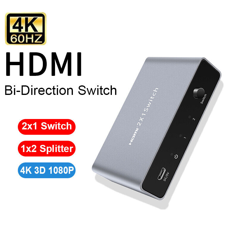 4K 3D Bi-Direction 2x1 HDMI Switch 1x2 Splitter Video Converter PC To TV Monitor