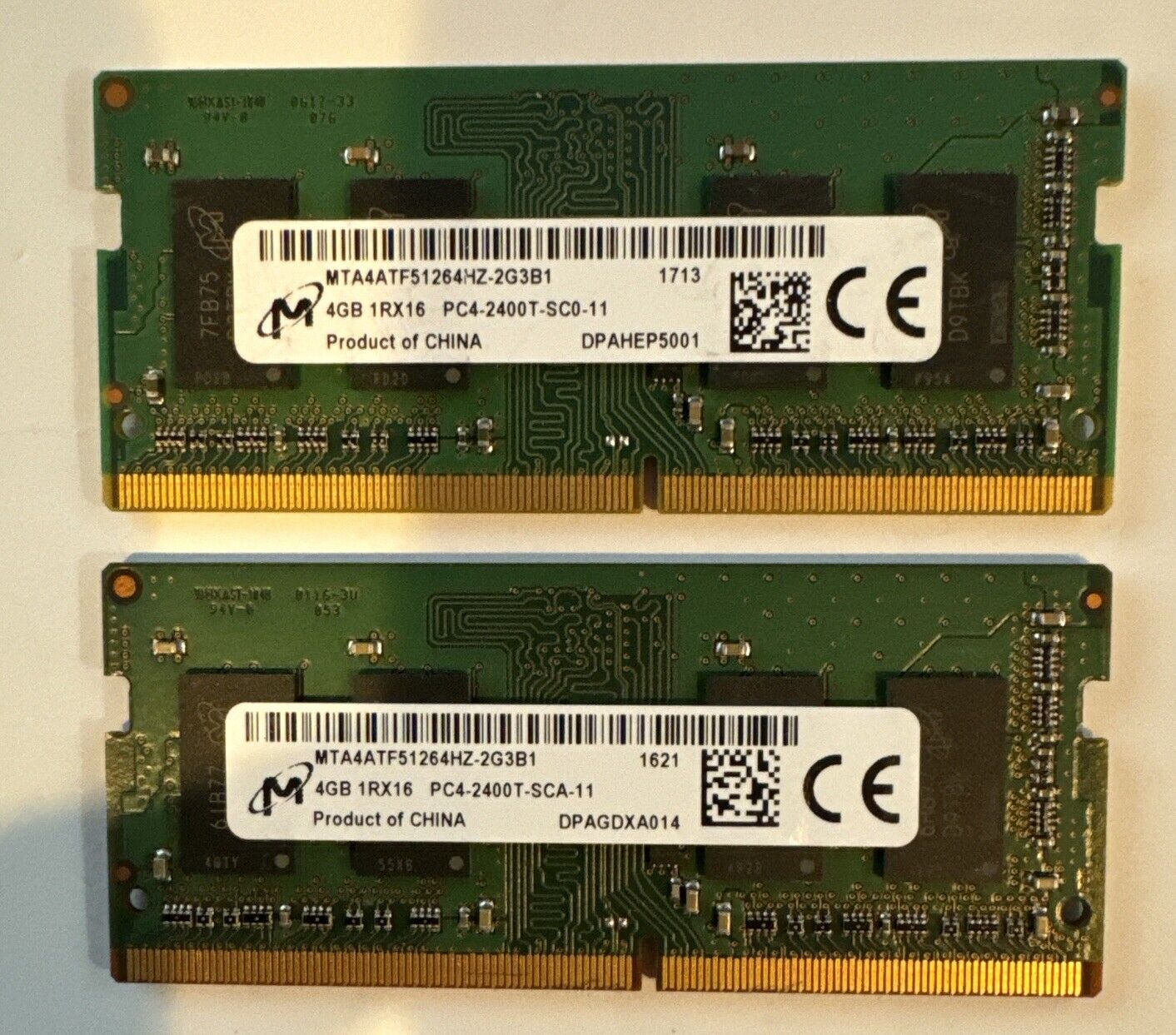 Micron 8GB RAM Kit - 1RX16 - PC4 2400T (2) 4GB Memory Sticks