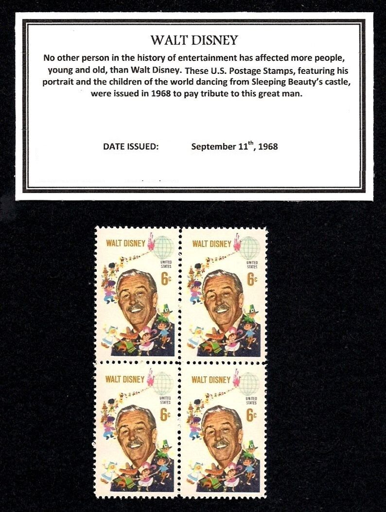 Vintage 47-Year-Old Walt Disney United States Postage Stamps Block of Four S5
