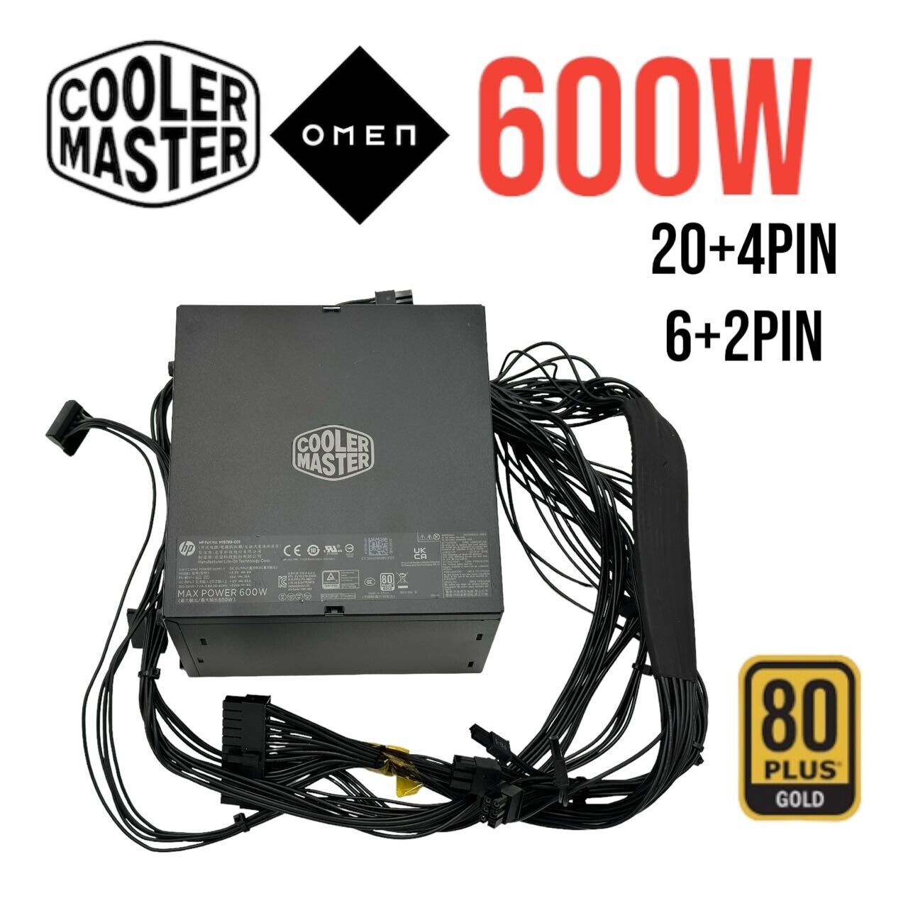 NEW Cooler Master 600W Computer Power Supply 80Plus Gold Certified ATX PSU