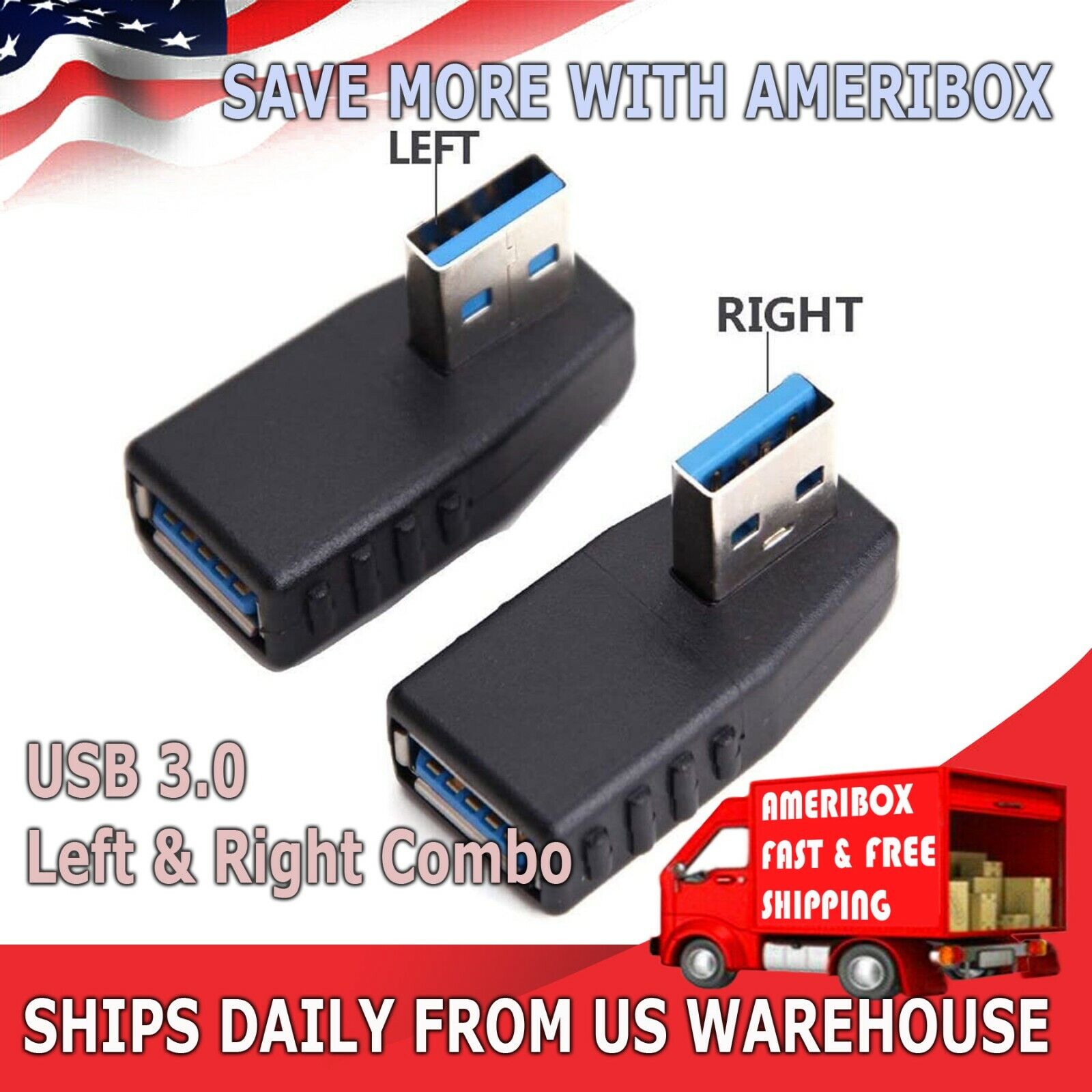 USB 3.0 Right + Left Angle Connector Type-A Male to Female 90 Degree Adapter