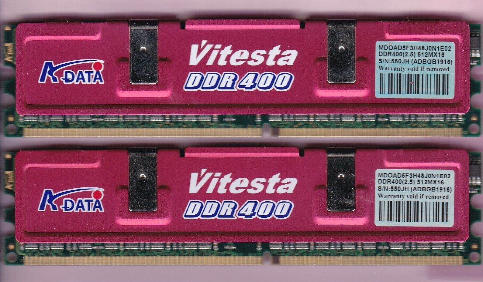 1GB 2x512MB PC-3200 ADATA VITESTA MDOAD5F3H48J0N1E02 DDR-400 CL2.5 RAM KIT DDR1