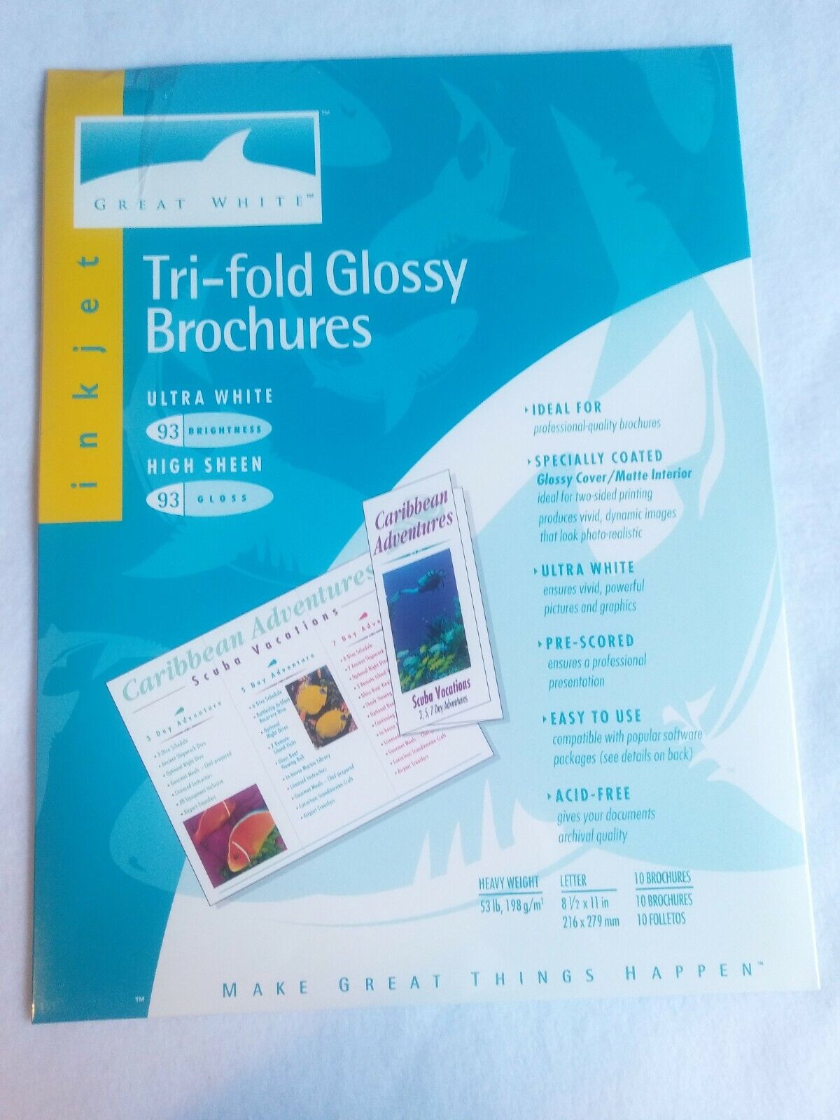 Great White Brand  TRI-FOLD Gloss Brochures  Ultra White ~ 10 brochures ~ NEW