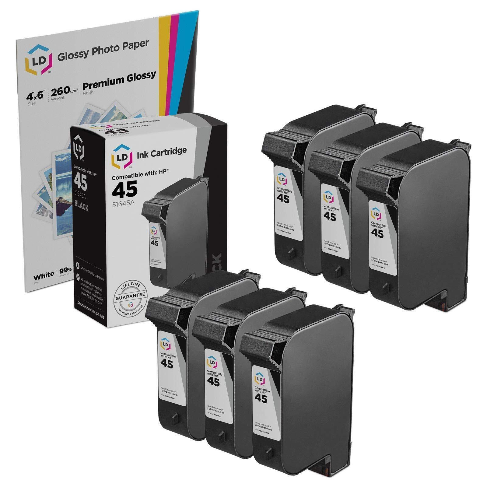 LD Reman Replacement Ink Cartridges Fits for HP 51645A (HP 45) Set of 6 Black