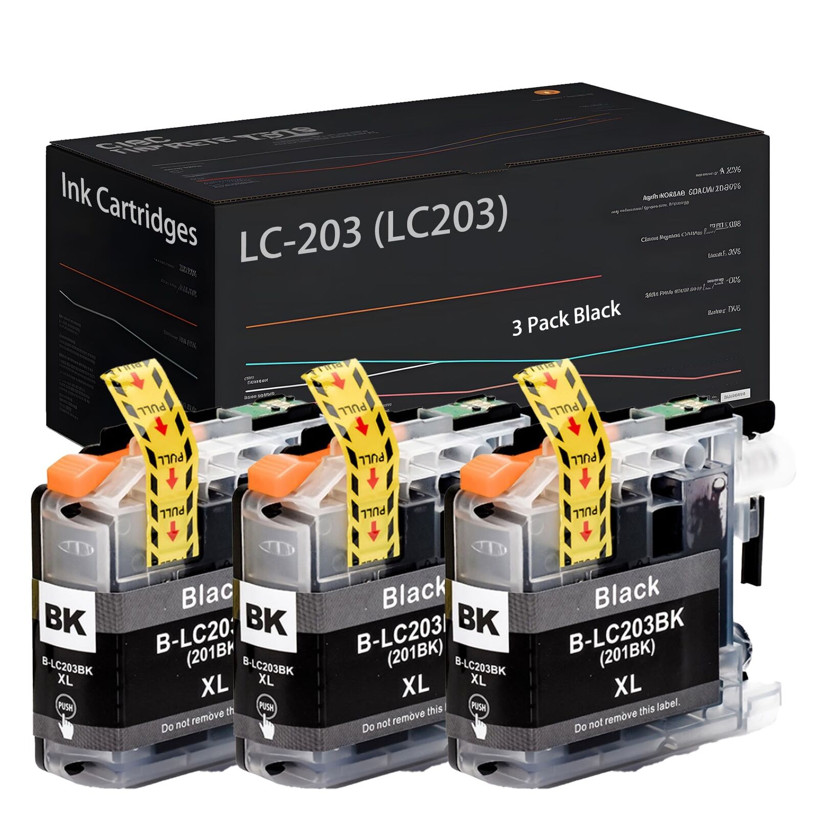 LC-203 XL High Yield Ink Cartridges 3 Pack Black for Brother MFC-J4320DW