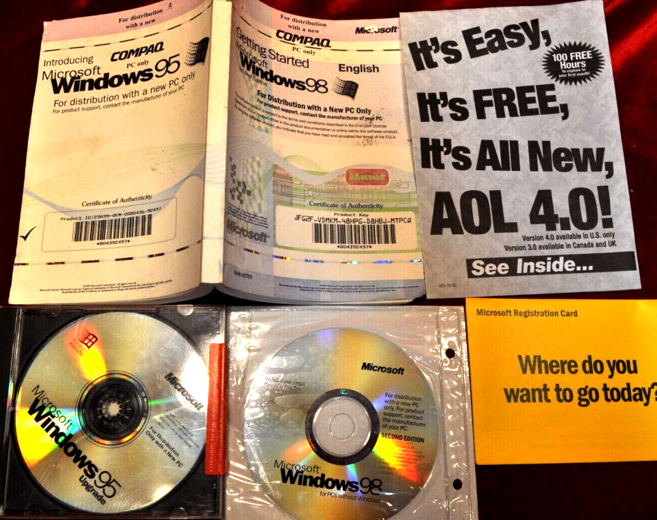 UNIQUE Vintage DOUBLE sided Windows 95 & Windows 98 Manual w 3 95 & 98 Disks