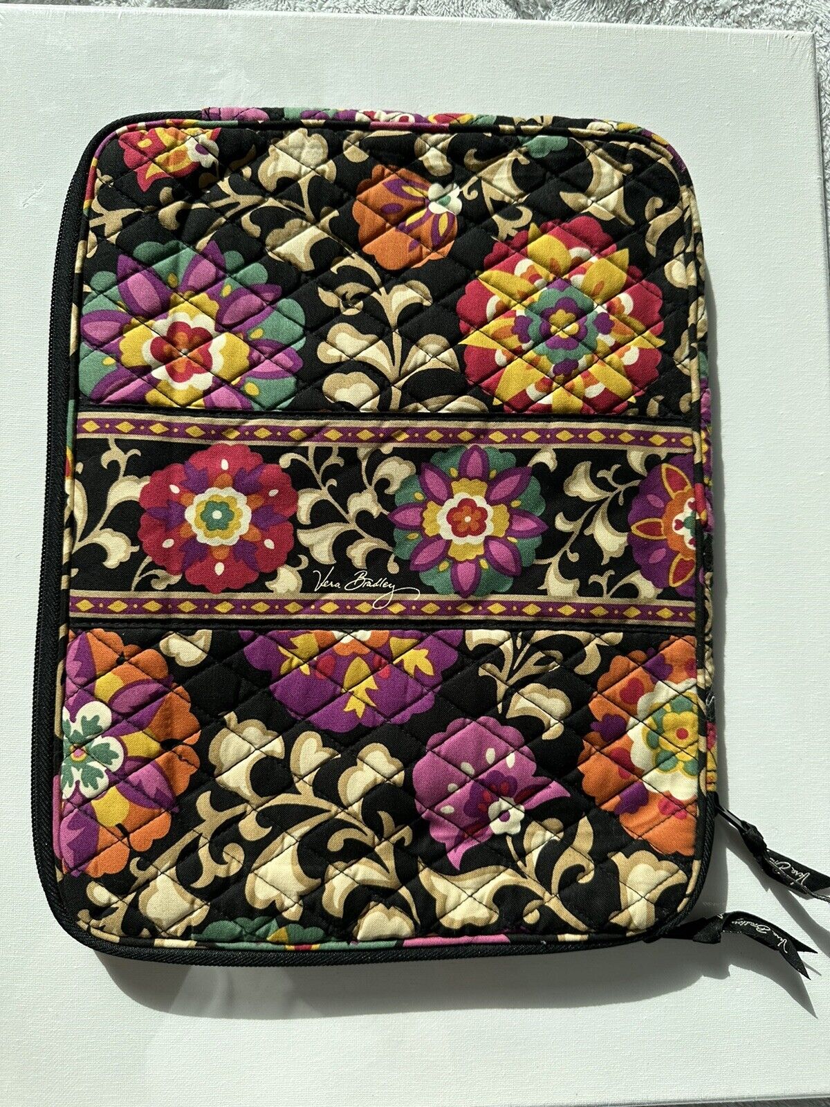 Vera Bradley iPad/Tablet Sleeve Case Zip Cover Quilted black  With Flowers