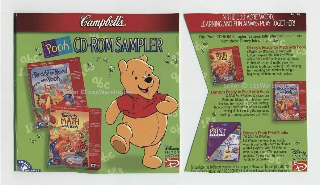 Campbell's Disney Winnie the Pooh CD-ROM Sampler Demo Kids PC Games Print Studio
