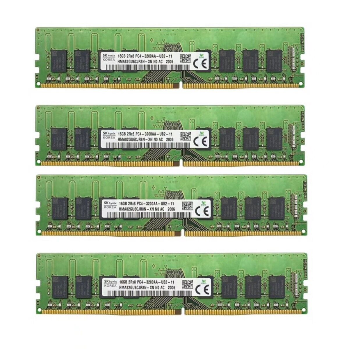 Hynix 64GB 4X16GB DDR4 3200MHz PC4-25600 2RX8 UDIMM Memory Ram HMA82GU6CJR8N-XN