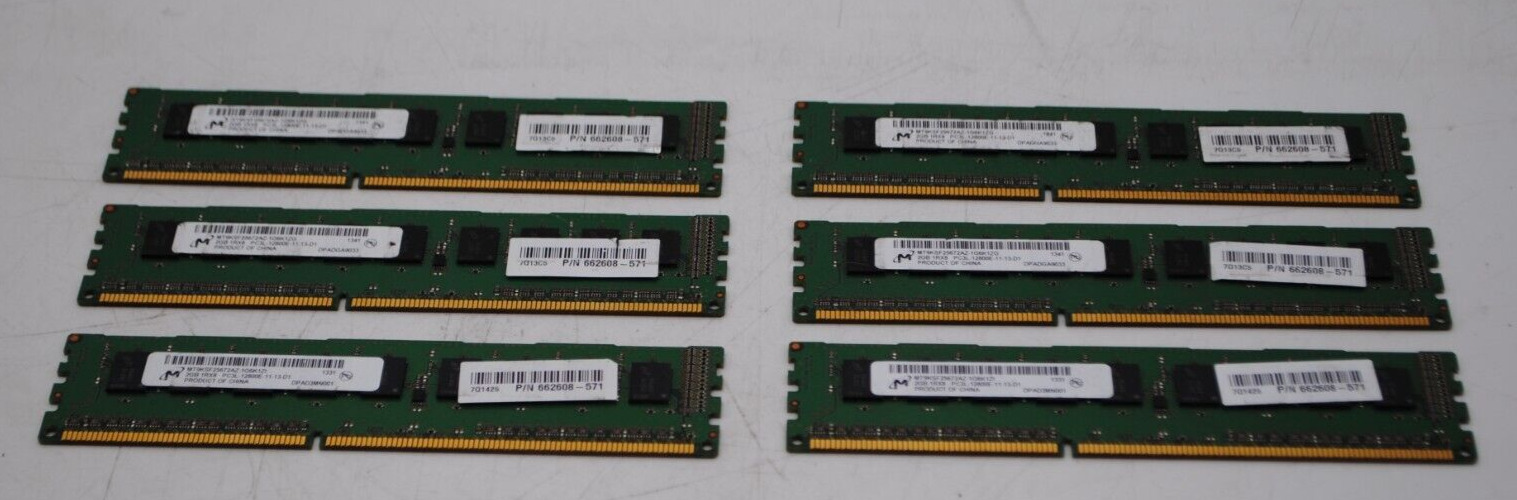 (Lot of6)Micron 12GB(6X2GB) MT9KSF25672AZ  1Rx8 PC3L-12800R  Server Memory RDIMM