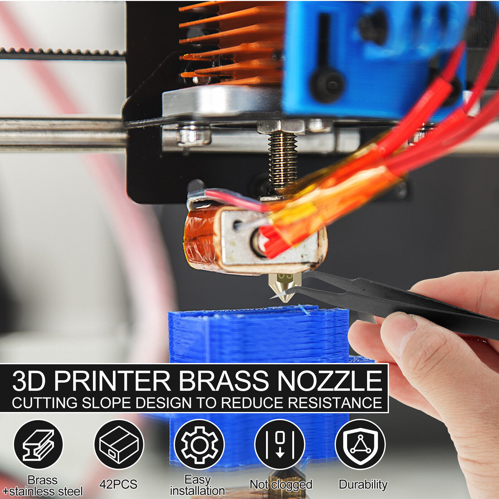 42Pcs 3D Printer Nozzles Kit Compatible with MK8 Hotend Brass Printing qibdT