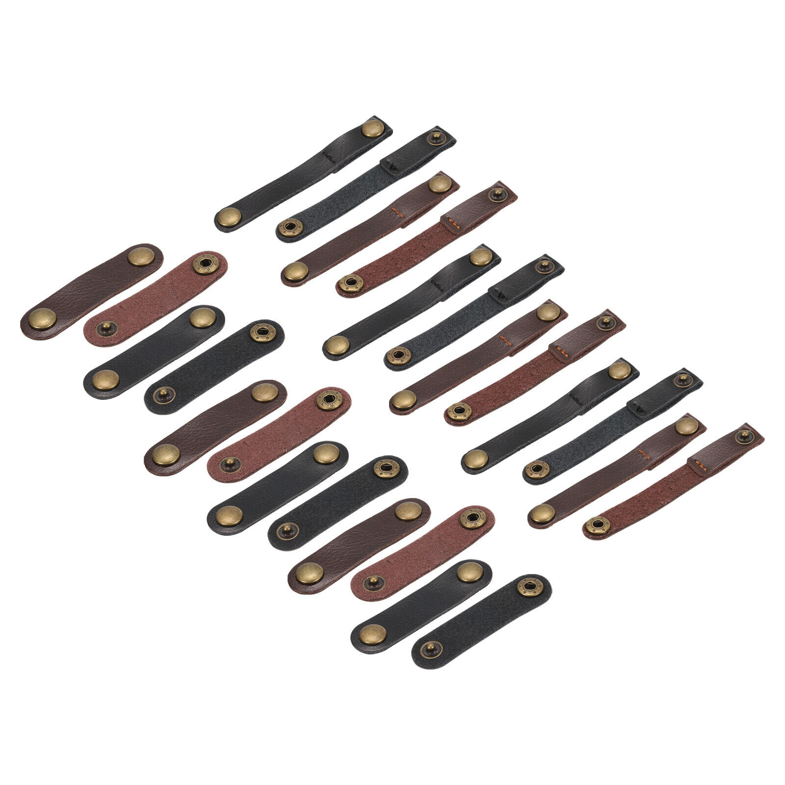 Leather Cable Straps Cable Ties Cord Organizer Black/Brown, 24 Pcs