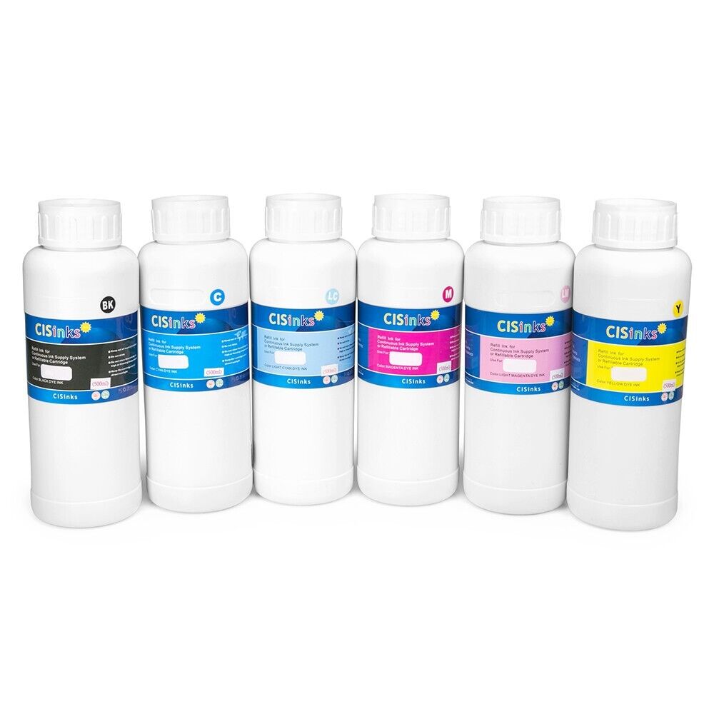6 Large Refill Ink Bottles 3000ml alternative for All inkjet Printers BCMY/LC/LM