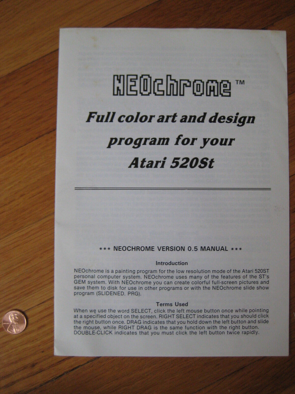 1985 vintage Neochrome Art & Design Program 0.5 MANUAL Atari 520ST computer book