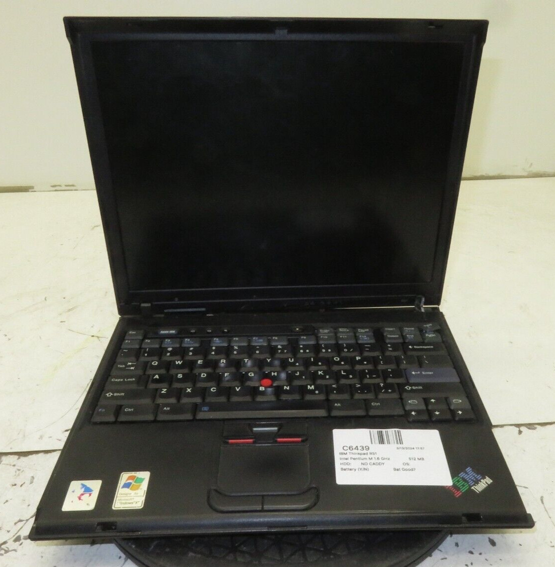 IBM ThinkPad R51 Laptop Intel Pentium M 512MB Ram No HDD or Battery