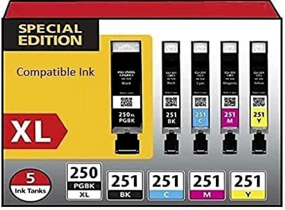 PGI250 XL & CLI251 Compatible Combo Pack Printer Ink Cartridges 5 Pack NEW S35