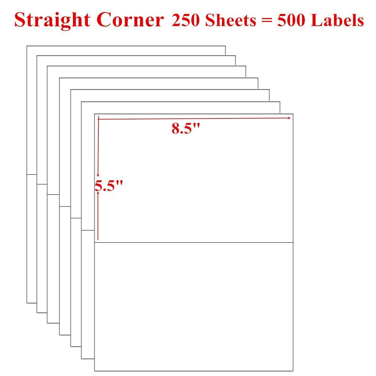 500 Shipping Labels 2 Per Sheet Blank Self Adhesive 8.5x5.5 for Laser