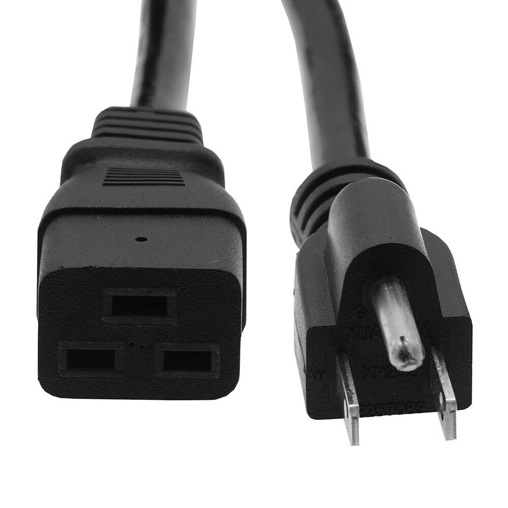 3FT 6FT 10FT Power Cord Cable NEMA 5-15P to IEC 320 C19 SJT 3-Prong 14AWG Black