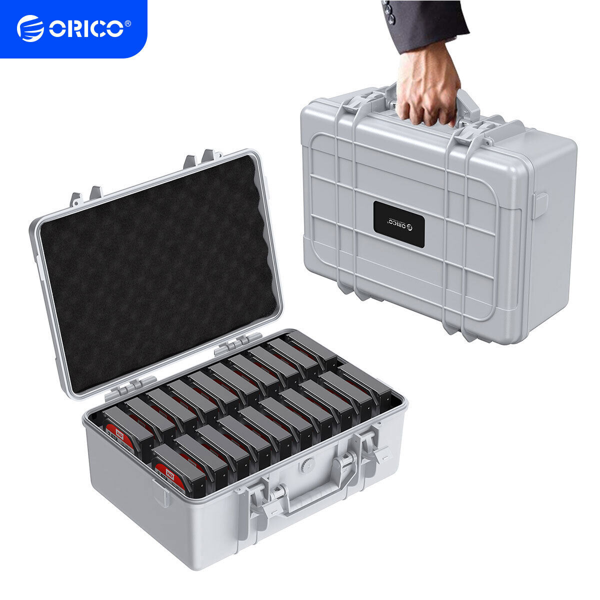 ORICO Hard Drive Case 3.5in 20Bay HDD/SSD Multi-Protection Storage Suitcase Gray