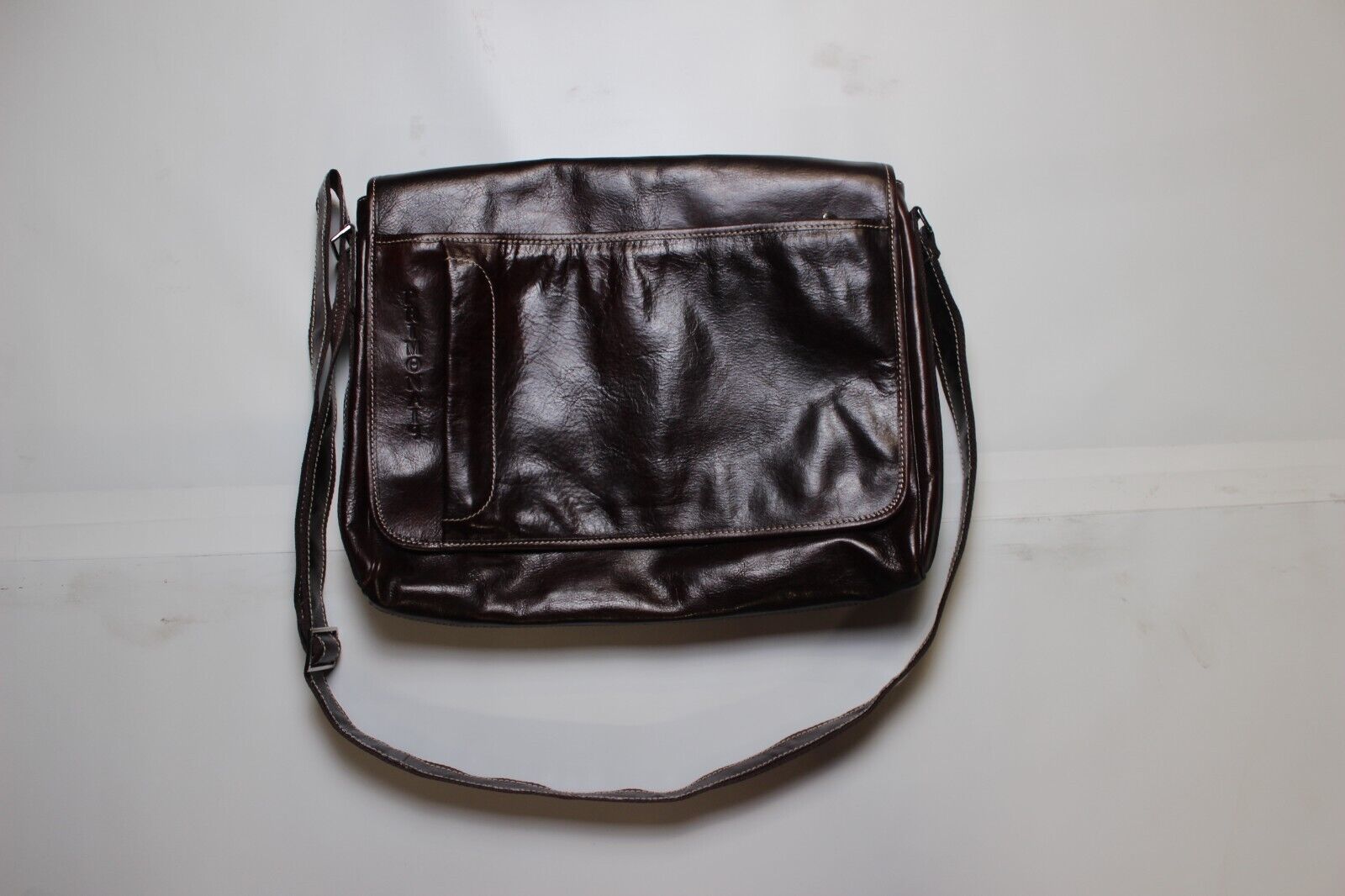 Primonaip Leather Hand Made Italian Briefcase Laptop Bag Dark Brown