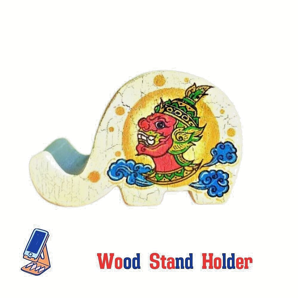 Wood Stand Holder Phone&Tablet Elephant Shape Giant Thai Pattern Gift&New Year