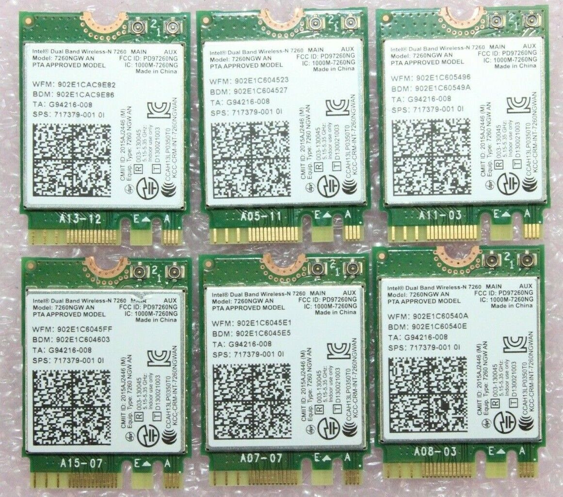 Lot of 6 Intel 7260NGW WiFi Wireless Card 802.11AC 7260 Dual-Band 717379-001