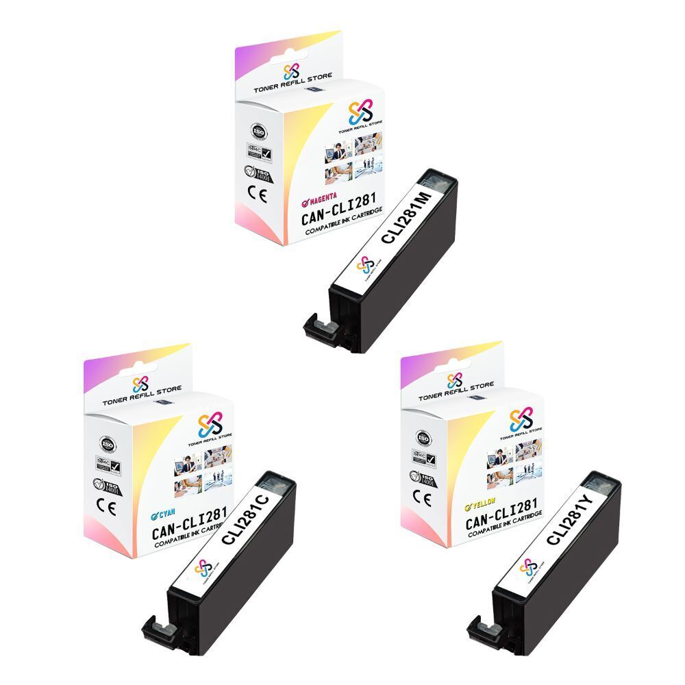 3PK TRS CLI281 CMY HY Compatible for Canon Pixma TR7520 TR8520 Ink Cartridge