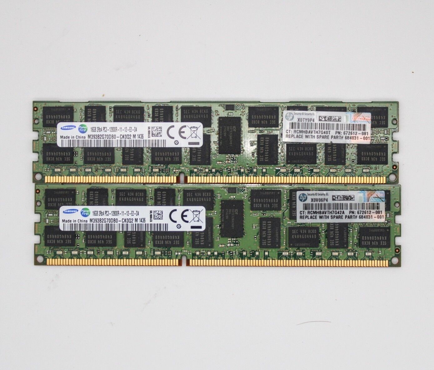 Samsung HP 16GB 2Rx4 PC3-12800R ECC REG Server Memory 672612-081 Lot of 2