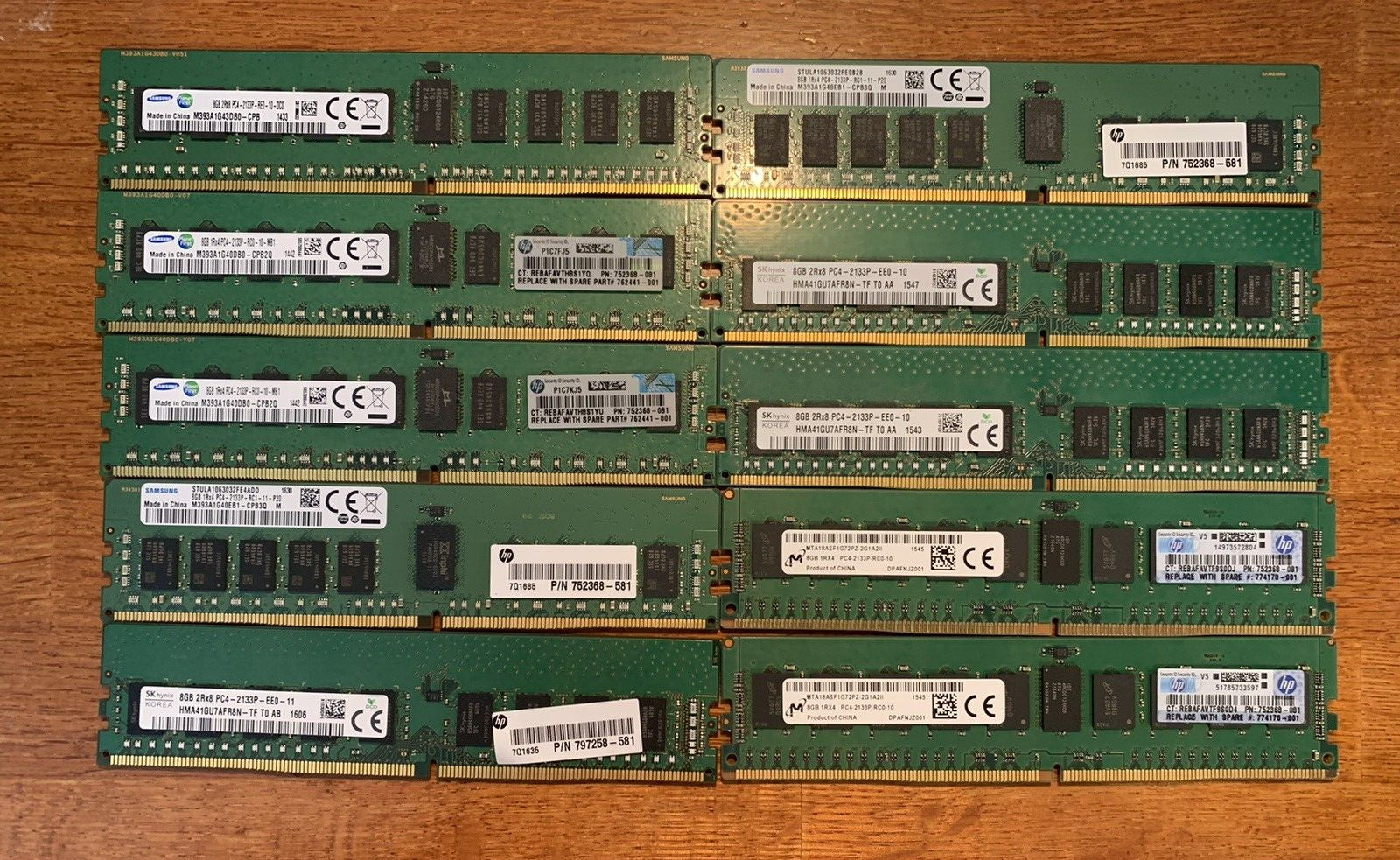 Lot of 10 Sticks - 8GB PC4-2133P ECC REG Server RAM Memory Samsung Hynix Micron