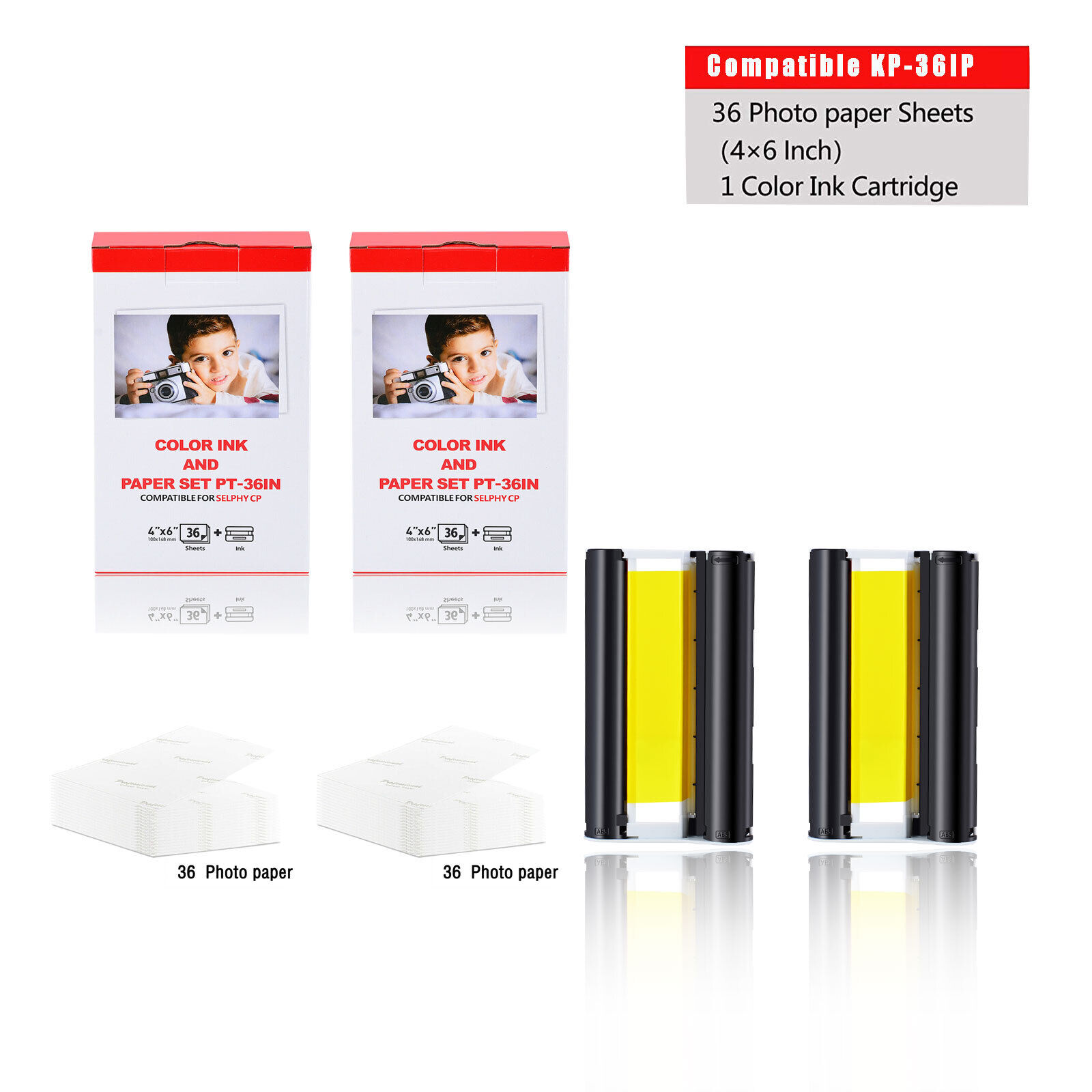 2x Fits Canon KP-36IP Selphy CP-510/600 Color Ink 7737A001 36 4x6 in Photo Paper