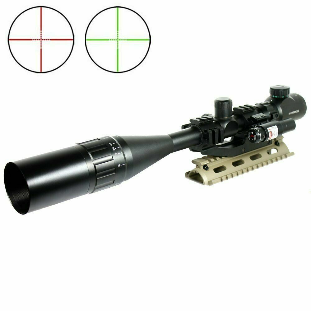 6-24x50 Rifle Scope R/G Mil-dot PEPR Mount + Sunshade + Red Laser Sight