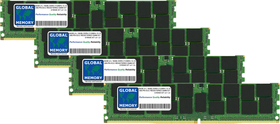 64GB (4x16GB) DDR4 2133MHz PC4-17000 288-PIN ECC REGISTERED RDIMM SERVER RAM KIT