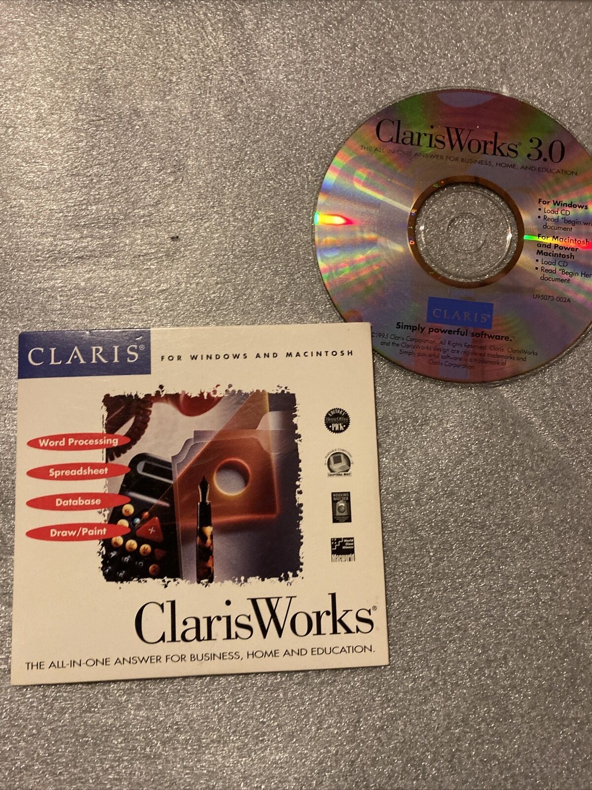 Claris Works 3.0 CD-ROM ClarisWorks Macintosh Windows PC Vintage software