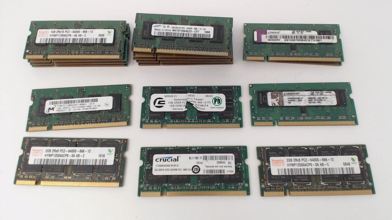 LOT of 17 - PC2-5400 SODIMM Laptop RAM 3x2GB & 14x1GB