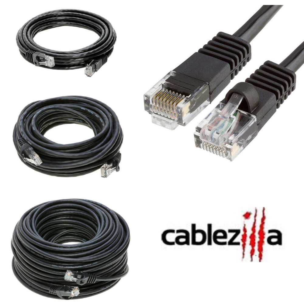 Cat5e Black Patch Cord Network Cable Ethernet LAN RJ45 UTP 25FT- 200FT Multi LOT