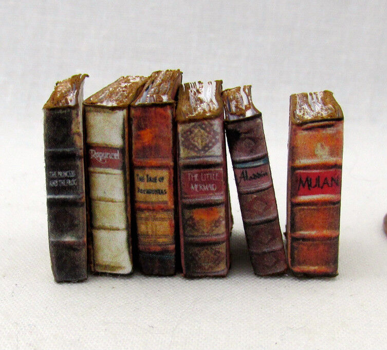 6 Miniature VINTAGE DISNEY Books Dollhouse 1:12 Scale Books PROP Faux Books