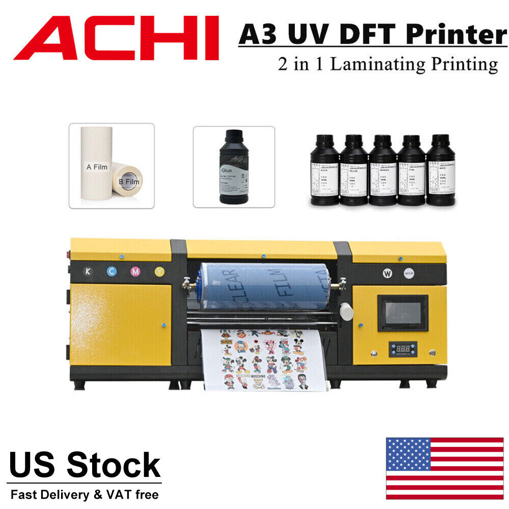 2 in 1 A3 UV DTF Printer Double Epson I608 Head For Varnish Transfer Sticker US