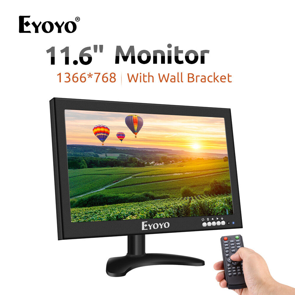 Eyoyo 12'' Screen HDMI/VGA/AV/BNC Input CCTV Monitor 1366x768 Remote Control
