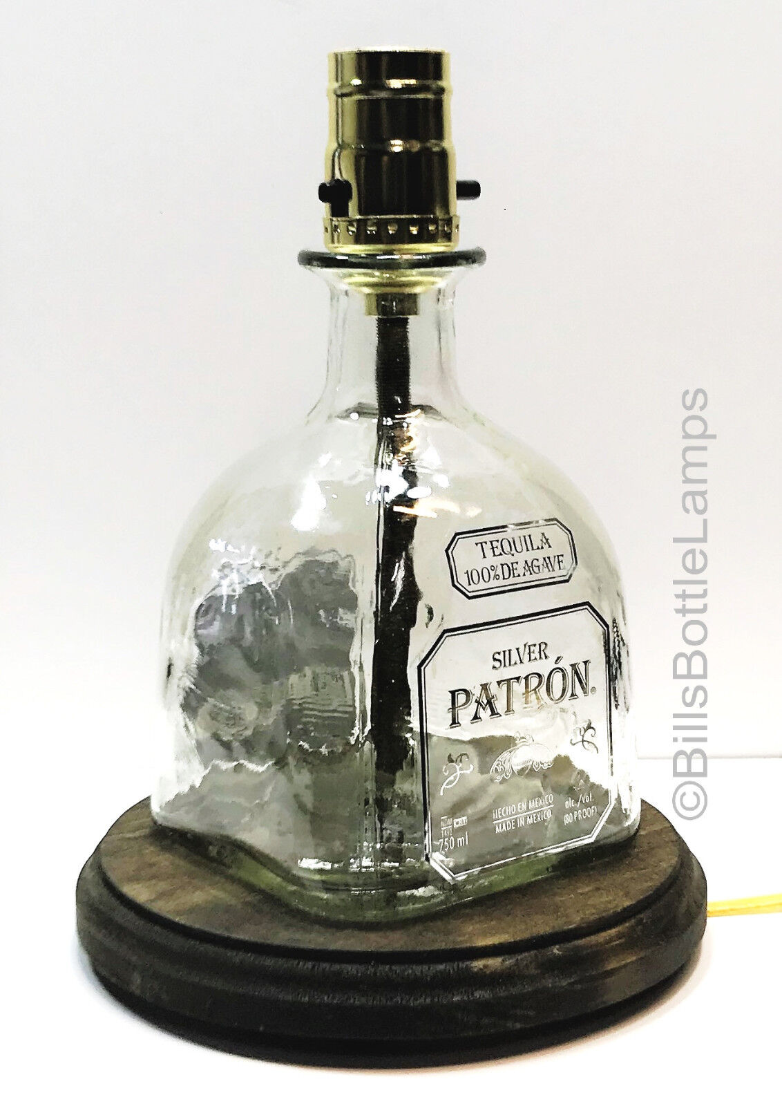 PATRON SILVER TEQUILA Liquor Bottle TABLE LAMP Light with Wood Base Bar Lounge