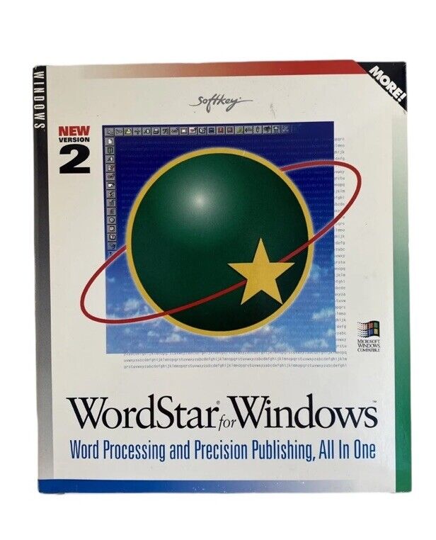 NEW SEALED WordStar For Windows Version 2 Windows 3.1 / 95 Big Box PC Word Proc.