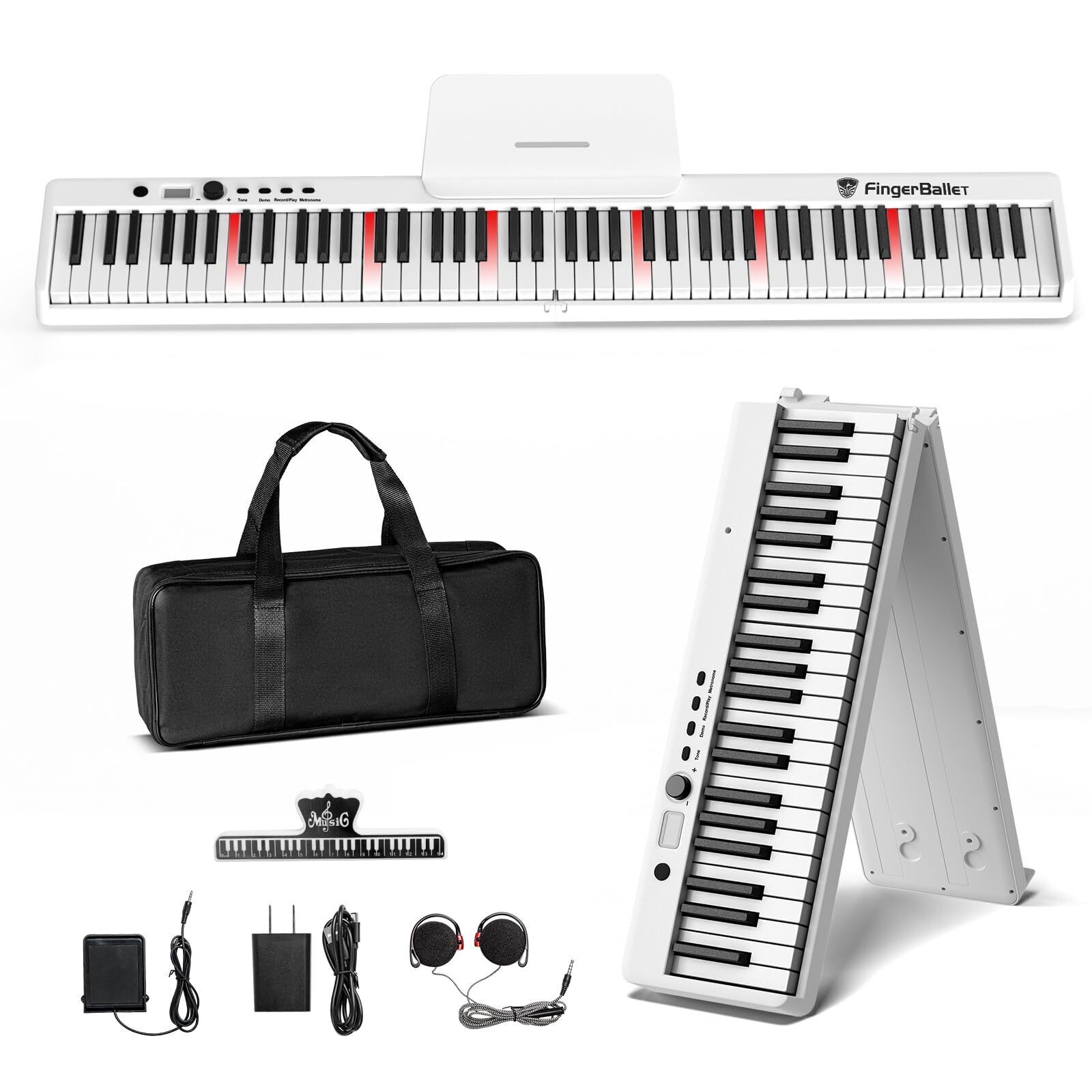 Portable Piano Keyboard, Semi-Weighted Folding Digital Piano 88 Key, Full Siz...